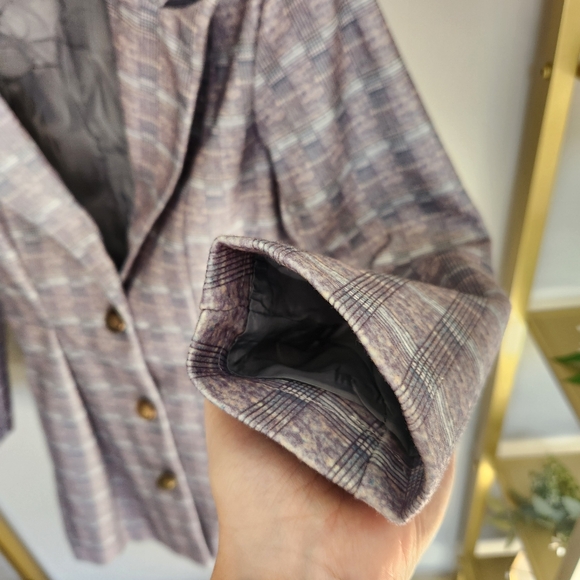 Blazer - 3 button flared bottom collared plaid fitted lightweight lined jacket - Picture 8 of 14